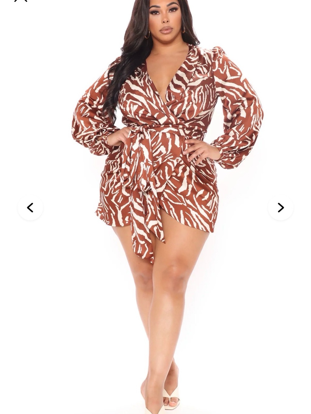 New Fashion Nova Brown & Cream Zebra-Print Wrap Mini Dress